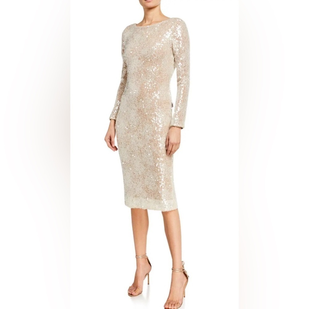 NWT- DRESS THE POPULATION Susanna Long-Sleeve Midi Sequined Dress  SIZE: Small